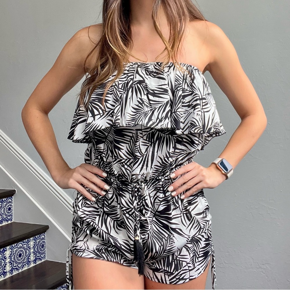 strapless print romper